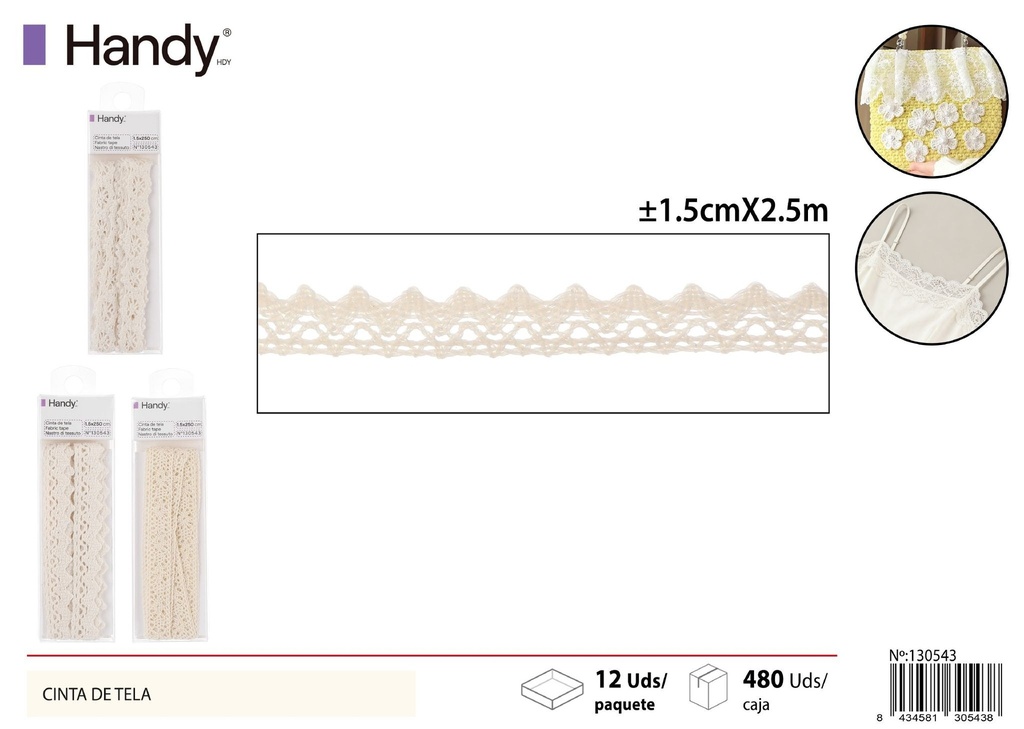 Cinta de Tela 1.5CM*2.5M Beige - Cinta decorativa de tela