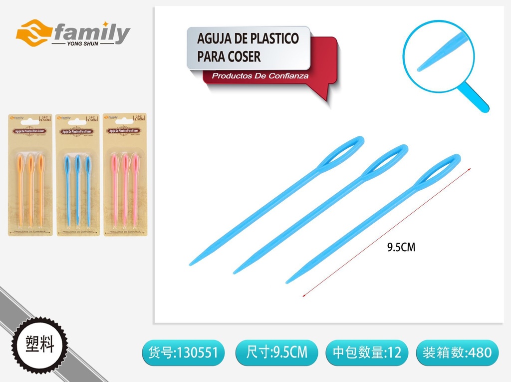 Aguja de plástico para coser 3 pcs 9.5 cm - Accesorios de costura