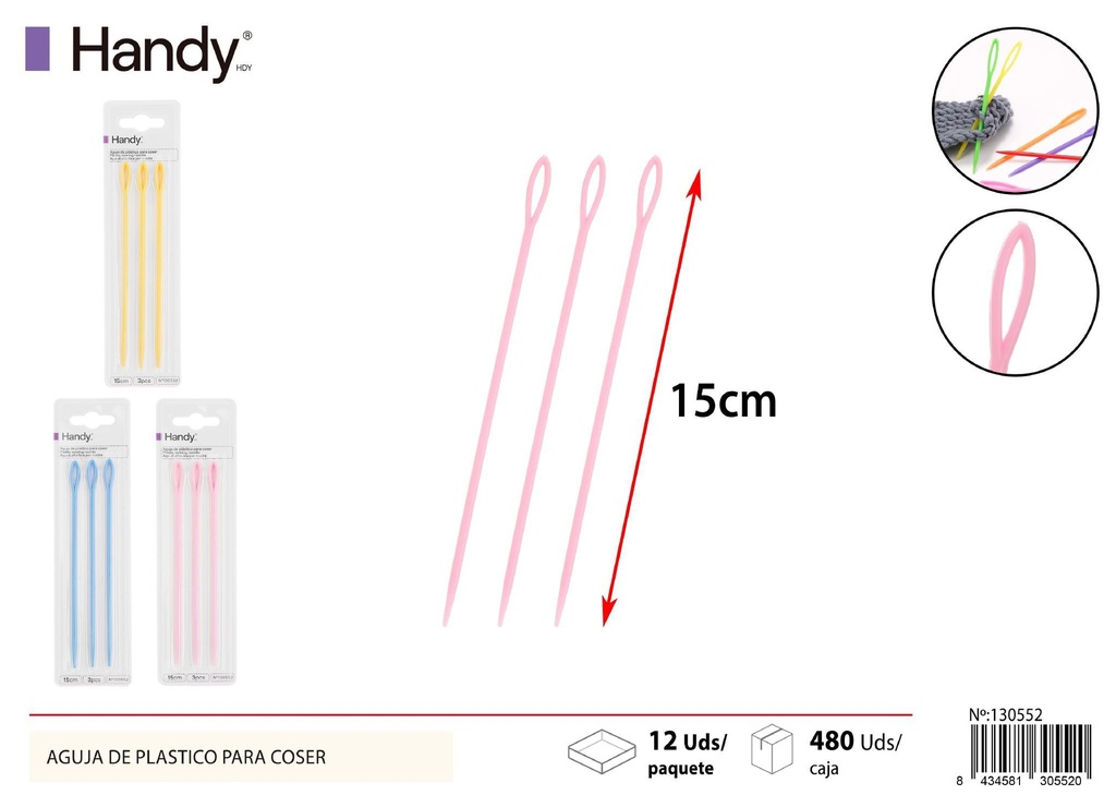 Aguja de plástico para coser 3 pcs 15 cm - Accesorios de costura