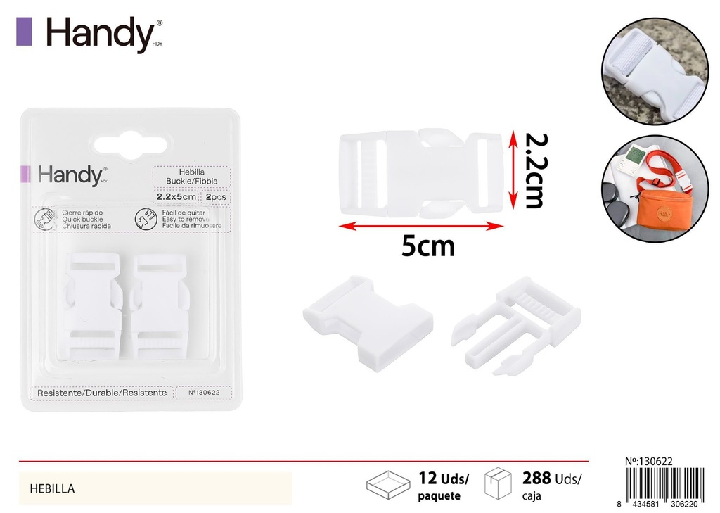 Hebilla blanca para mochila 2.0 cm 2 pcs - Hebilla de sujeción para mochilas