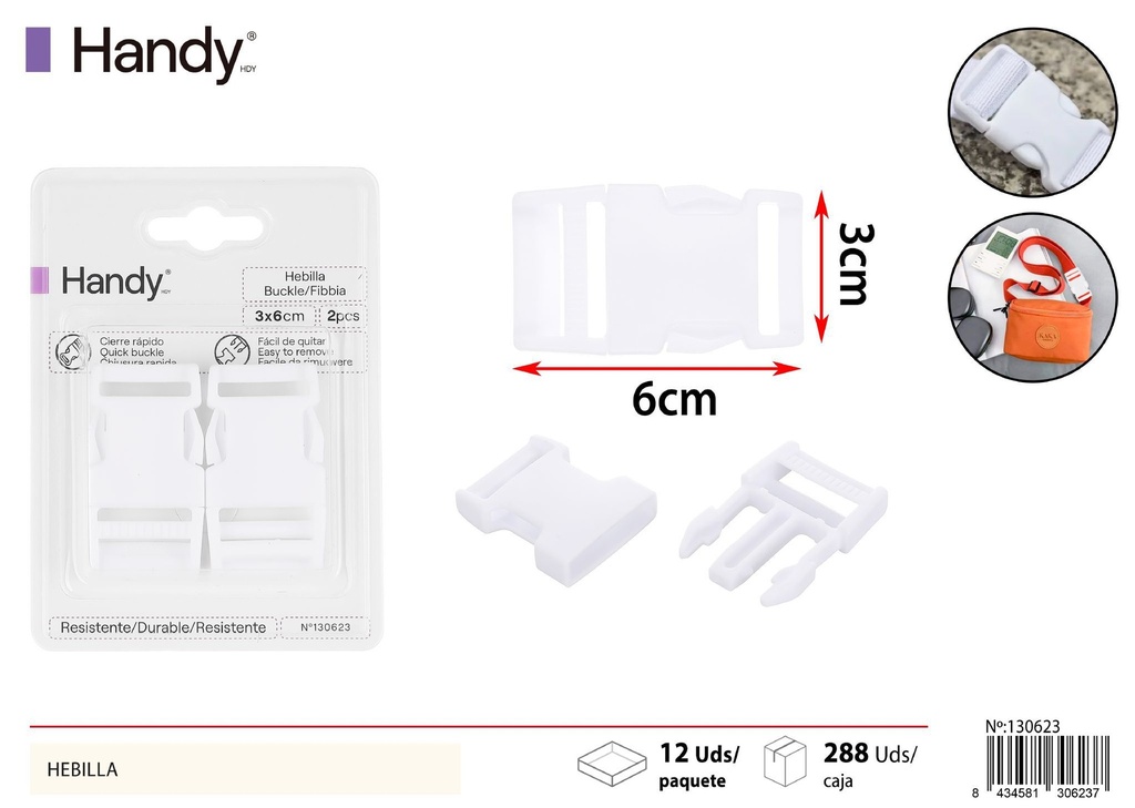 Hebilla blanca para mochila 2.5 cm 2 pcs - Hebilla de sujeción para mochilas