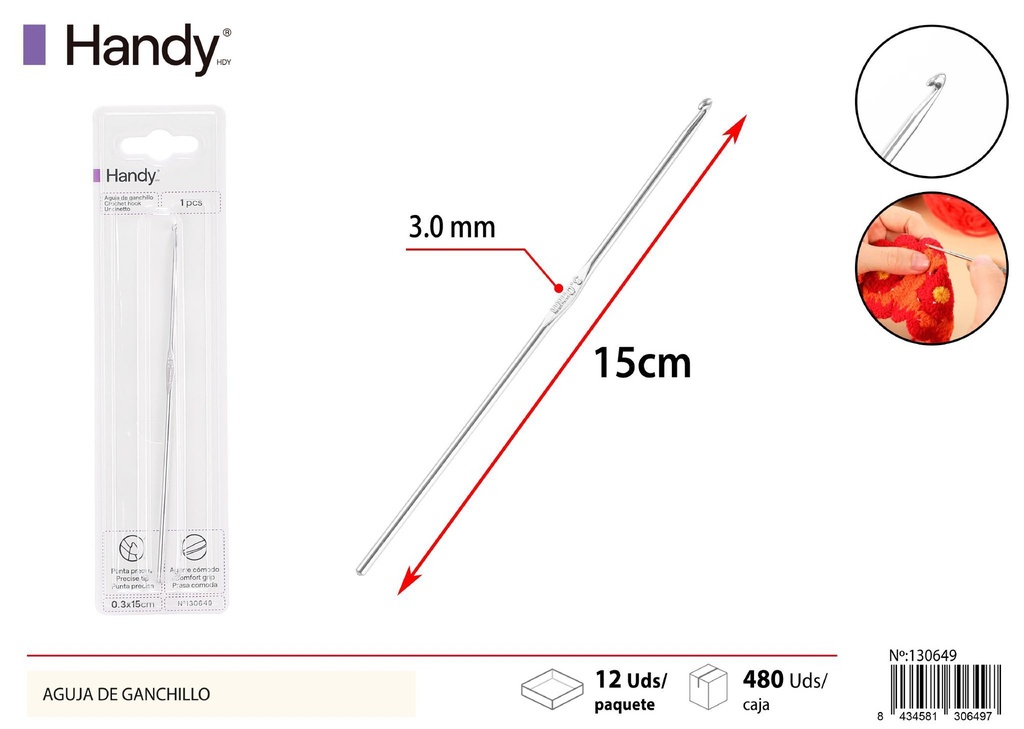 Aguja de ganchillo 3mm 15cm para tejer y manualidades