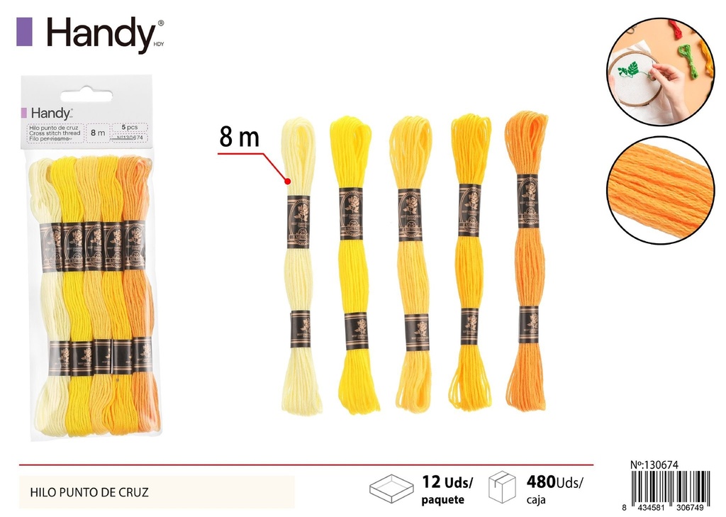 Hilo punto de cruz (degradado amarillo) 8m 5 piezas - Suministros de costura