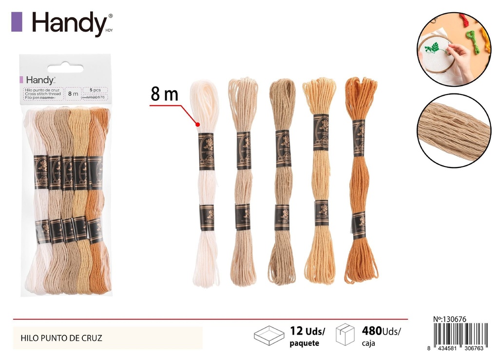 Hilo punto de cruz (degradado beige) 8m 5 piezas - Suministros de costura