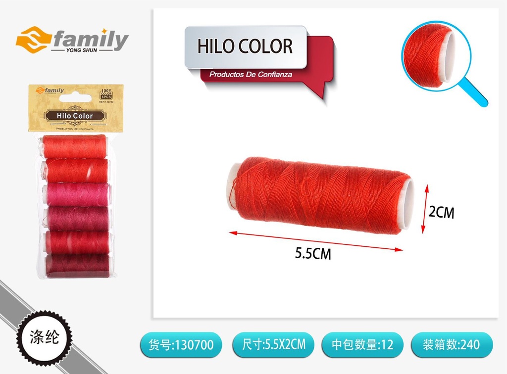 Hilo colorido en degradado rojo 6PCS - Accesorios de costura