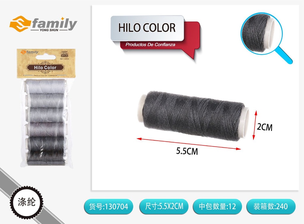 Hilo de color gris degradado 6PCS para costura y manualidades