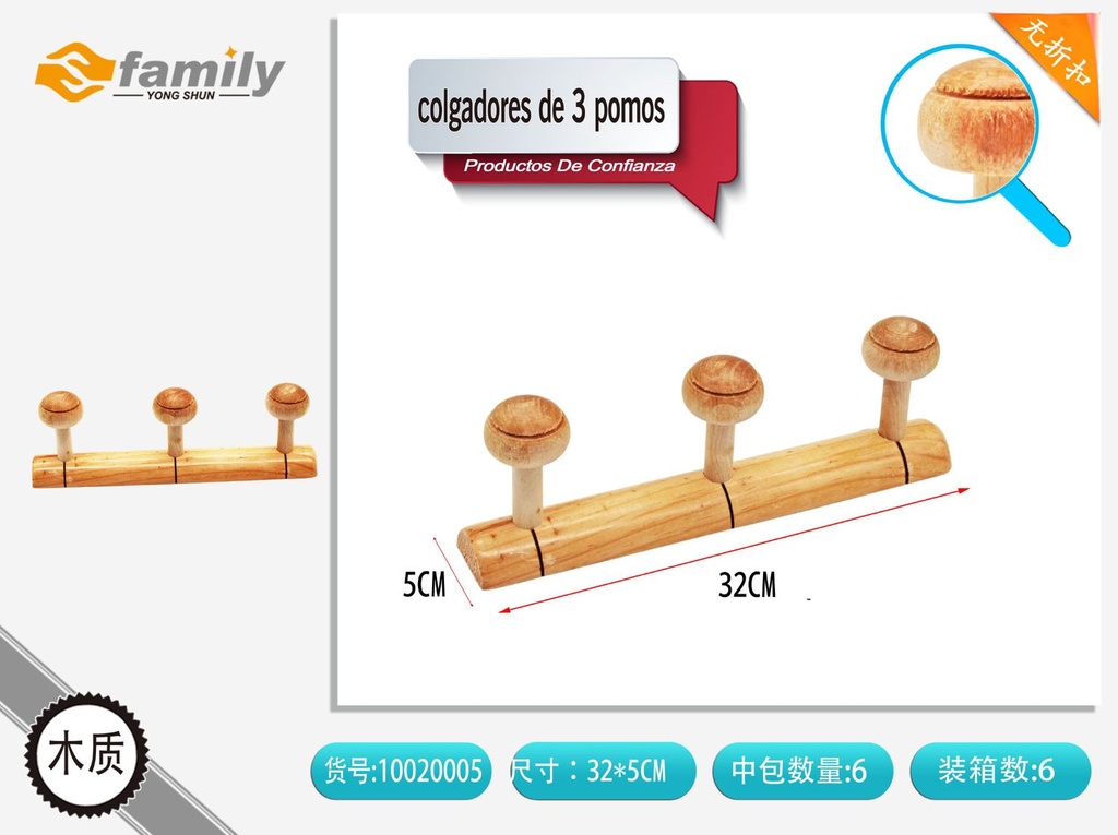 Colgadores de 3 pomos para cocina y hogar