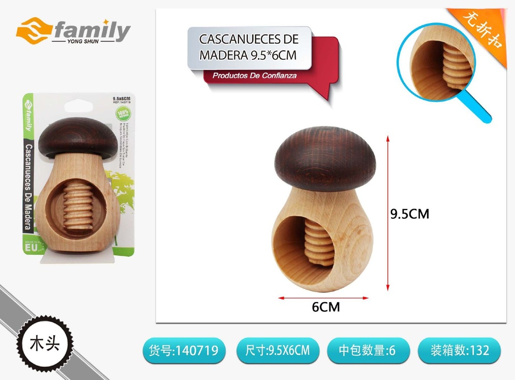 Cascanueces de madera 9.5x6cm para romper nueces