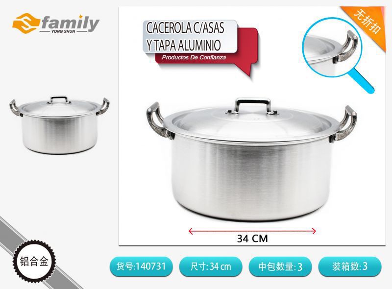 Cacerola de aluminio con asas y tapa 34 cm - Utensilios de cocina
