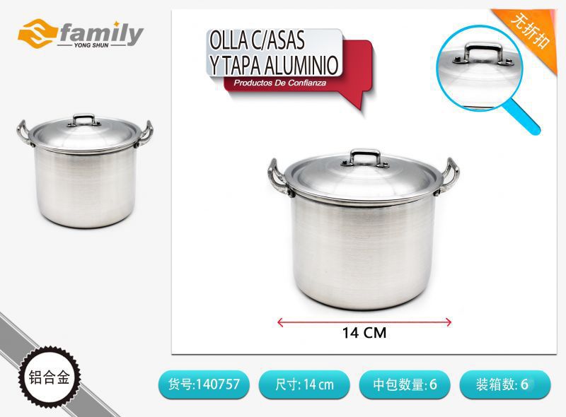 Olla de aluminio con asas y tapa 14cm