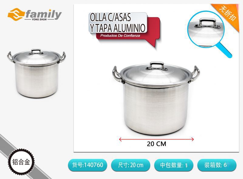 Olla de aluminio con asas y tapa 20cm para cocina