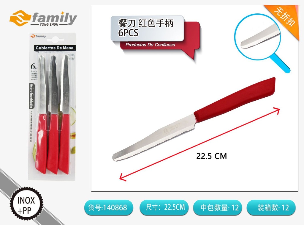 Cuchillo rojo 6pcs para cocina