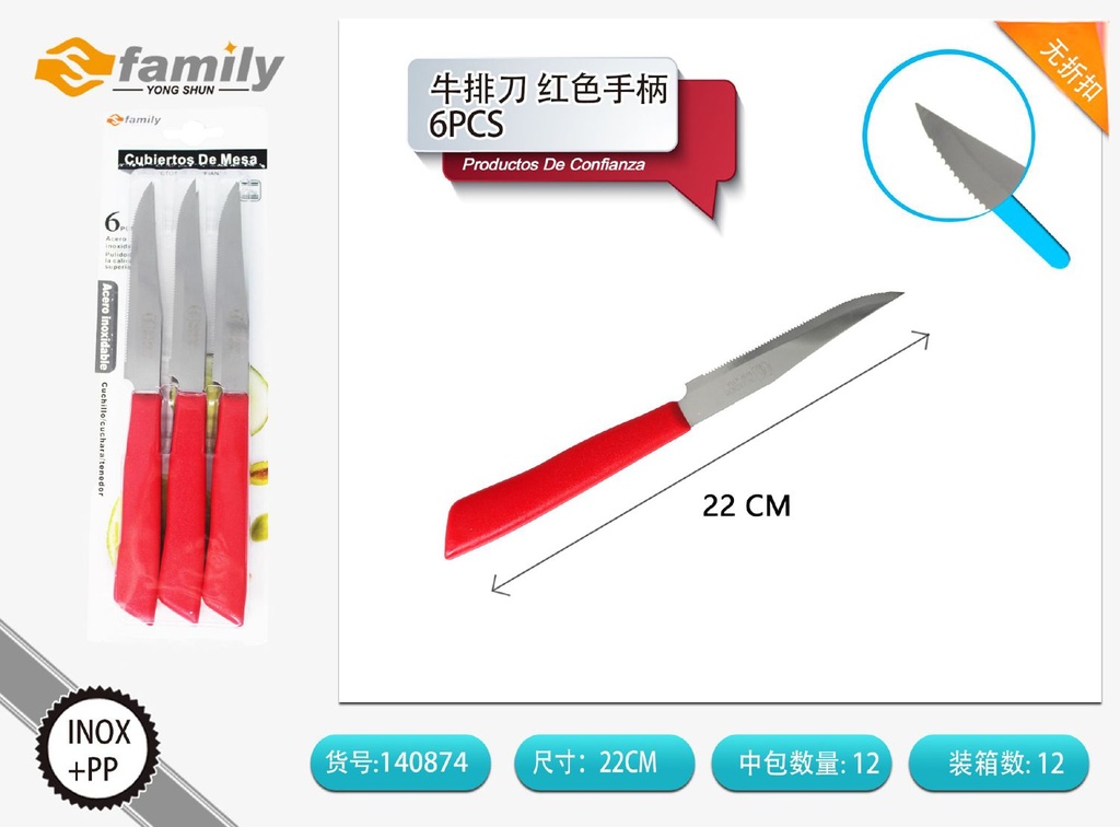 Cuchillo para carne mango rojo 6pcs