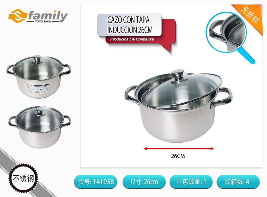 Cazuela con tapa inducción 26 cm - Utensilios de cocina y cacerolas