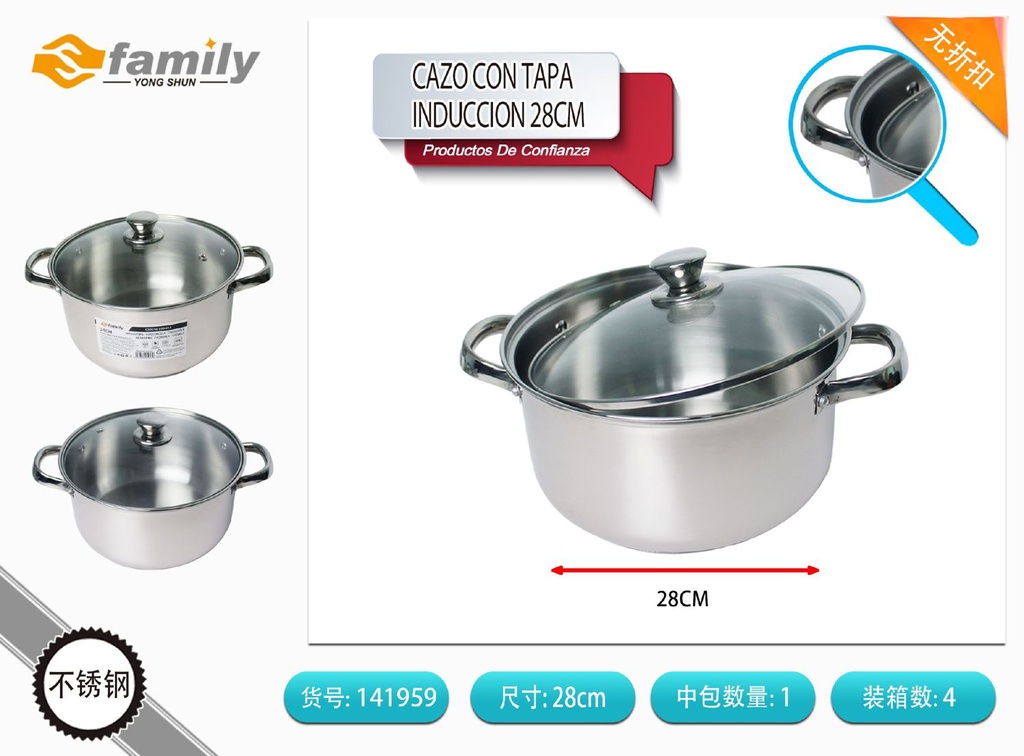 Cazuela con tapa inducción 28 cm - Utensilios de cocina