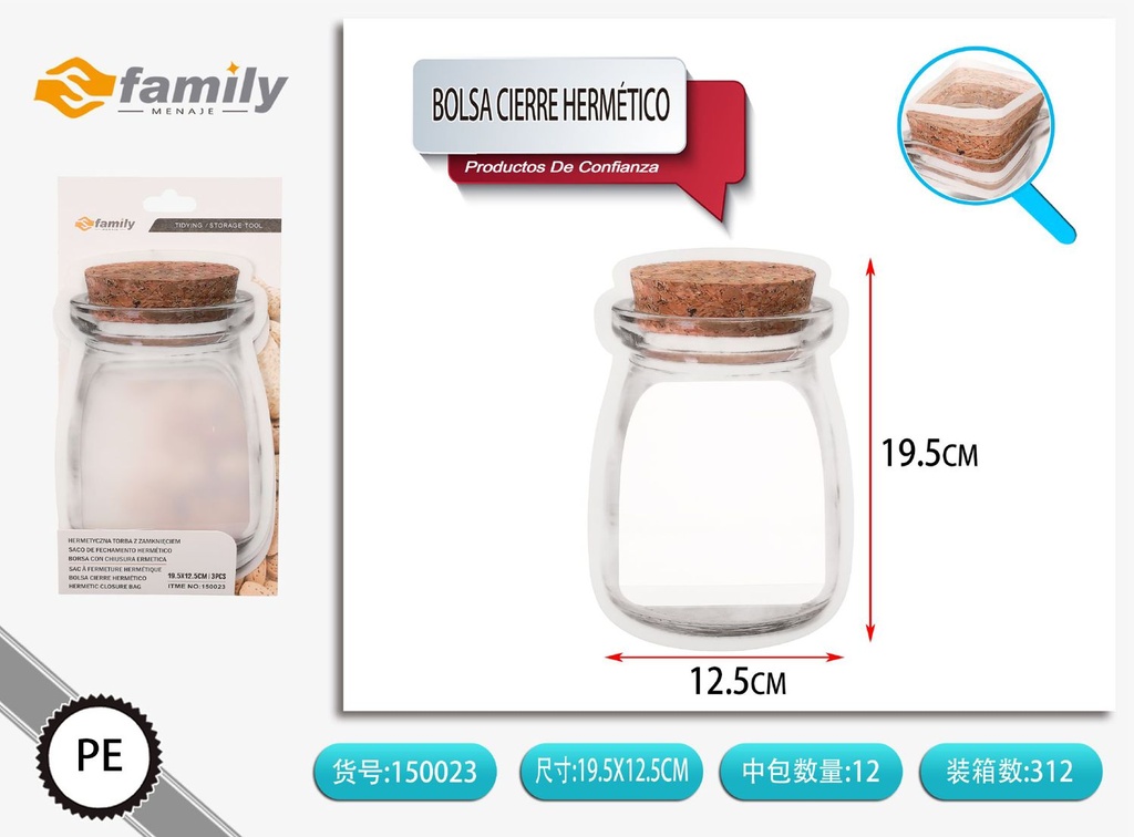 Bolsas de cierre hermético para botellas 3 piezas 12.6*19.6 cm - Almacenamiento de alimentos