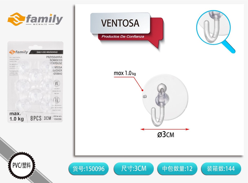 Ventosa transparente 3cm 8pcs para colgar objetos