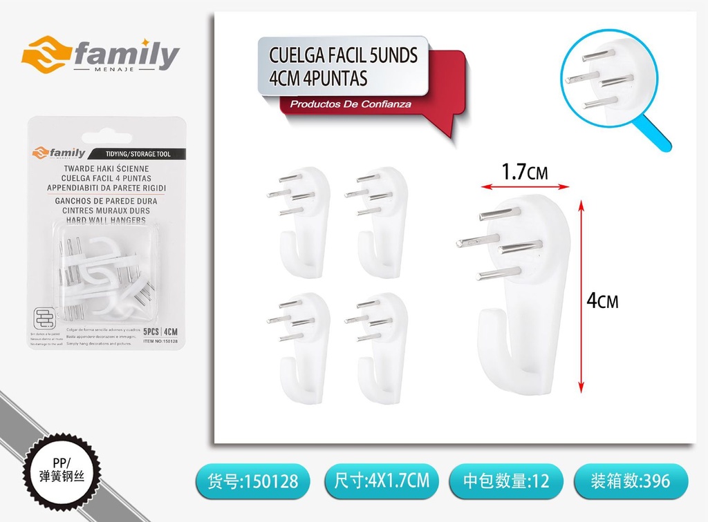 Colgadores fáciles 5 unidades 4cm 4 puntas para cuadros