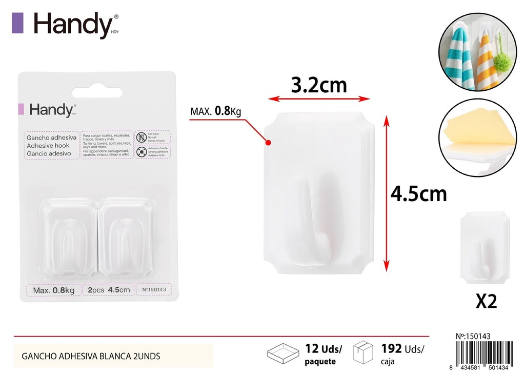 Gancho adhesivo blanco 2UND - Artículos de colgar