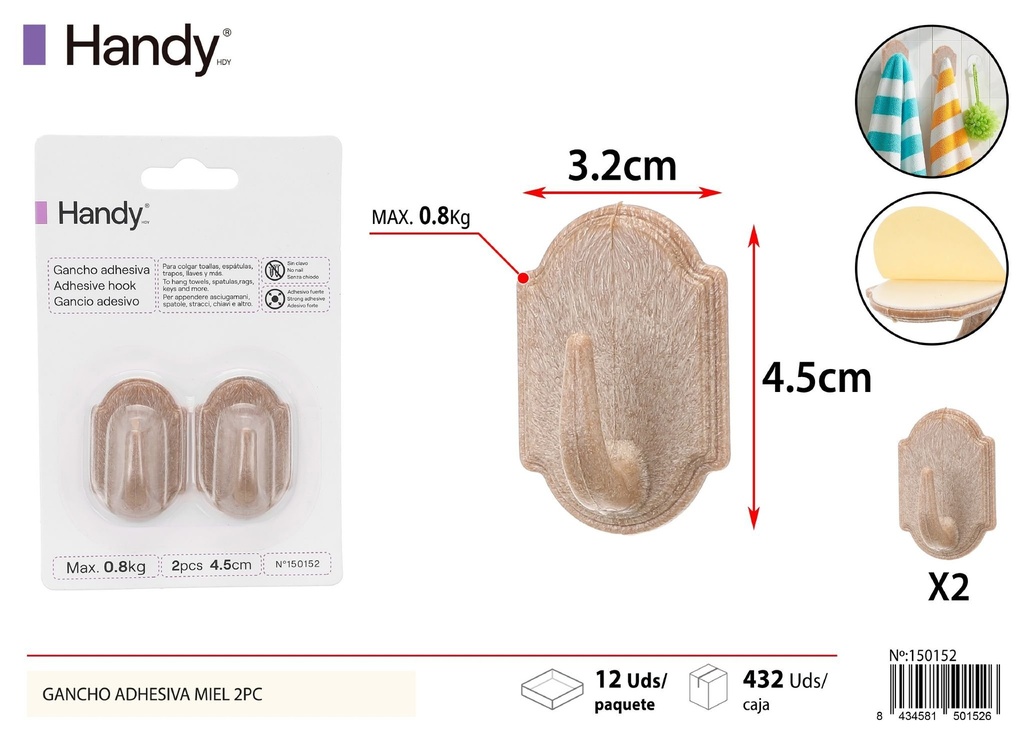 Gancho adhesivo miel ovalado 2PC - Artículos de colgar