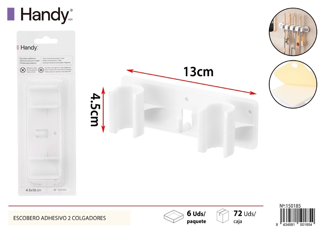 Escobero adhesivo 2 colgadores para almacenamiento y limpieza