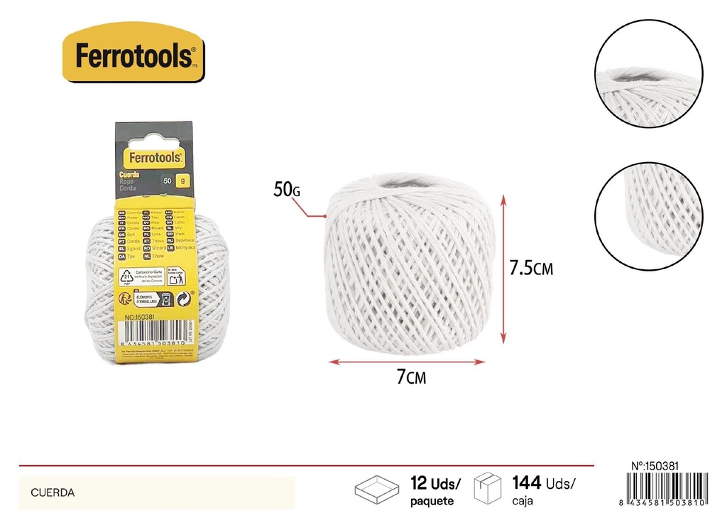  Cuerda de papel blanqueada 50 g - Accesorios de cuerda