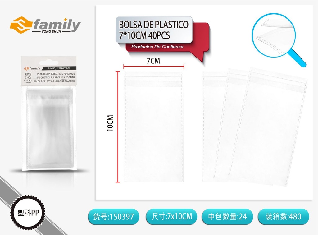 Bolsa de plástico de 3 hilos 7*10 cm 40 pcs - Bolsas de alimentos