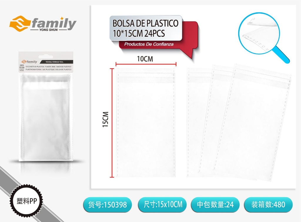 Bolsa de plástico de 3 hilos 10*15 cm 24 pcs - Bolsas de alimentos