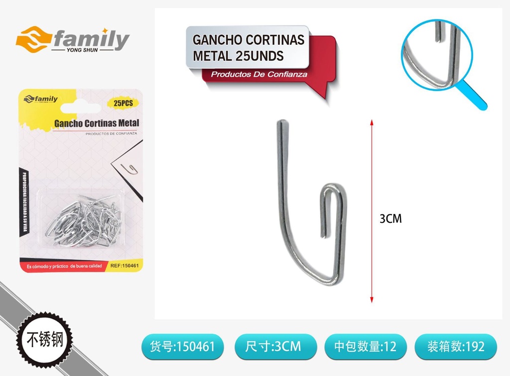  Gancho cortinas de metal 25 unidades - Accesorios de cortinas