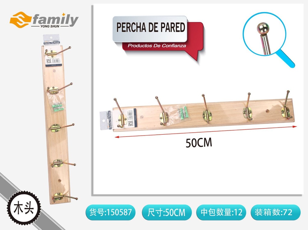 Percha de pared plegable con 5 ganchos