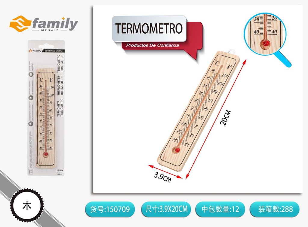 Termómetro de madera con ranura 20*3.8*0.7cm