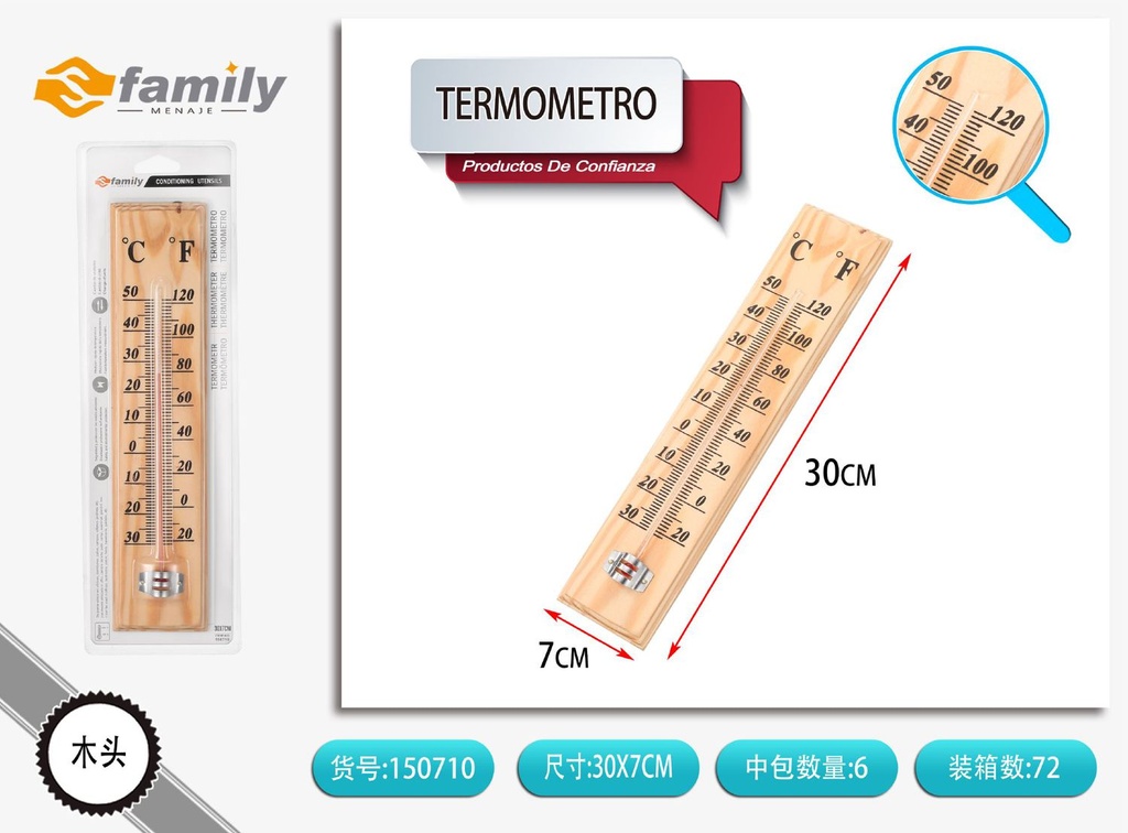 Termómetro de madera 30x7x1cm para medir temperatura