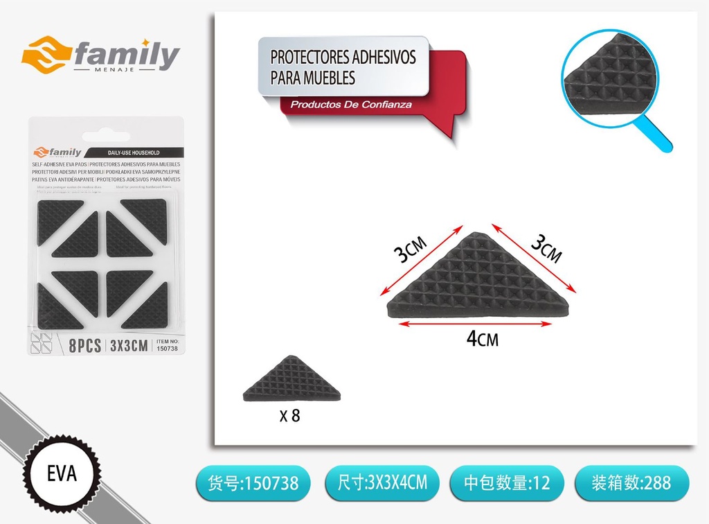 Protectores adhesivos para muebles 3x3x4cm set 8pcs para protección de superficies