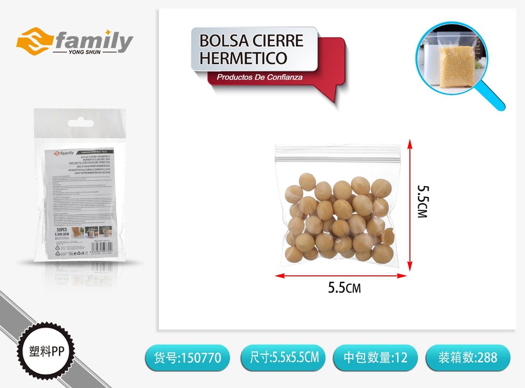 Bolsa de cierre hermético 55 x 55 mm, 50 piezas - Bolsas de plástico