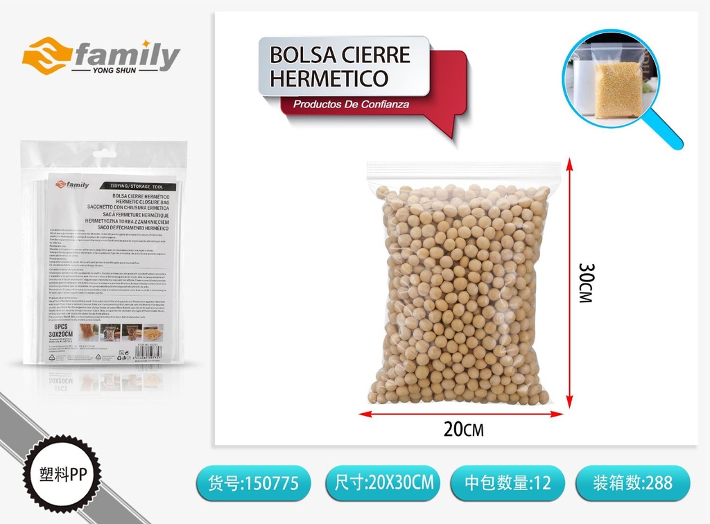 Bolsas de cierre hermético 200x300 mm - 8 piezas - Almacenamiento de alimentos
