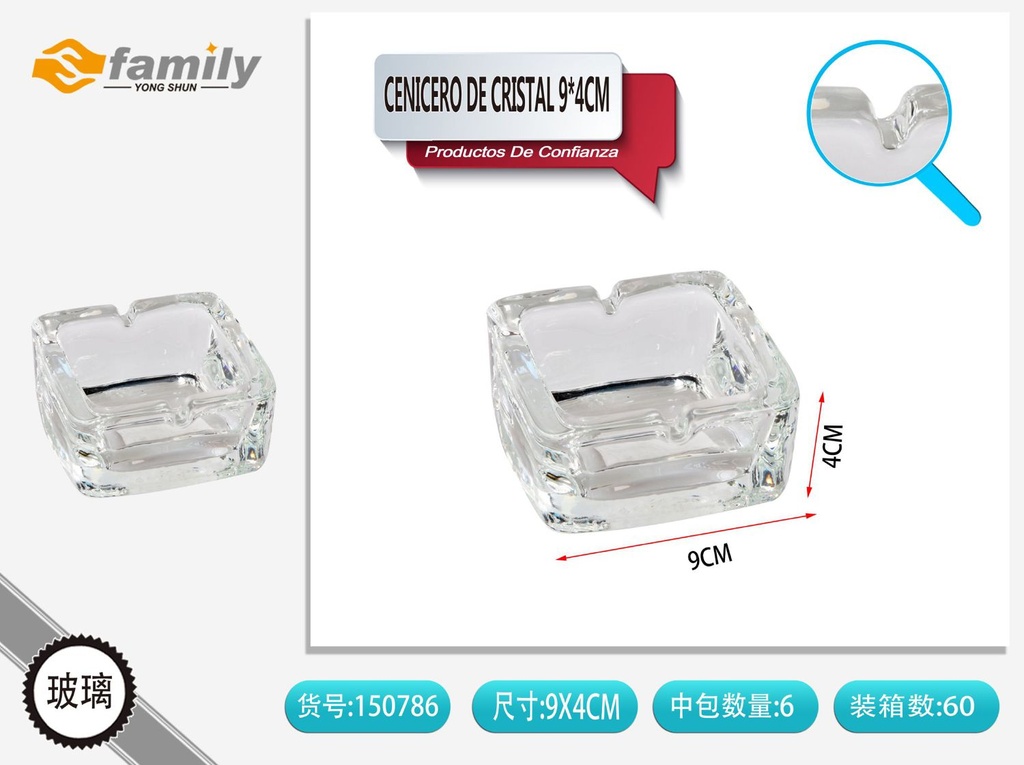 Cenicero de cristal transparente 9x4 cm - Accesorios para fumar