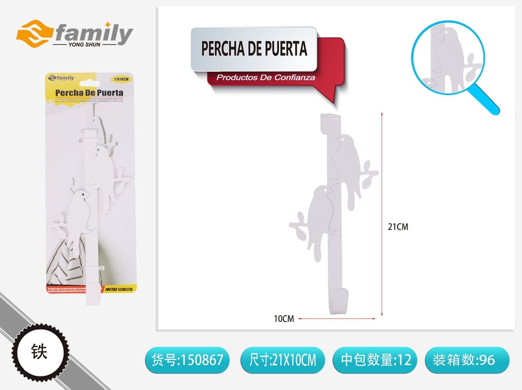 Percha de puerta con diseño de pájaros, almacenamiento y organización