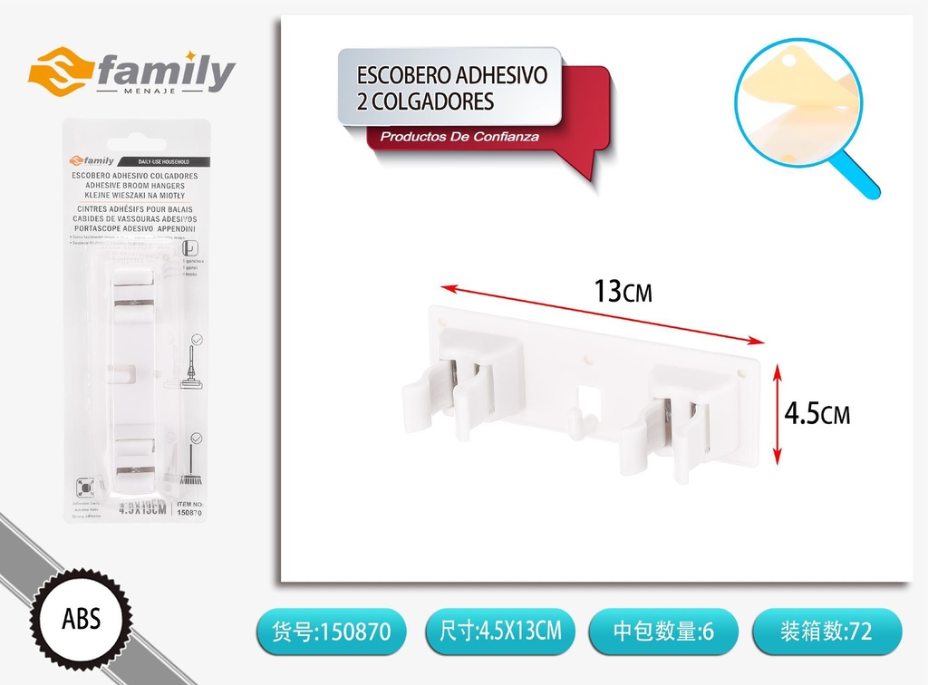 Escobero adhesivo 2 colgadores para herramientas de limpieza