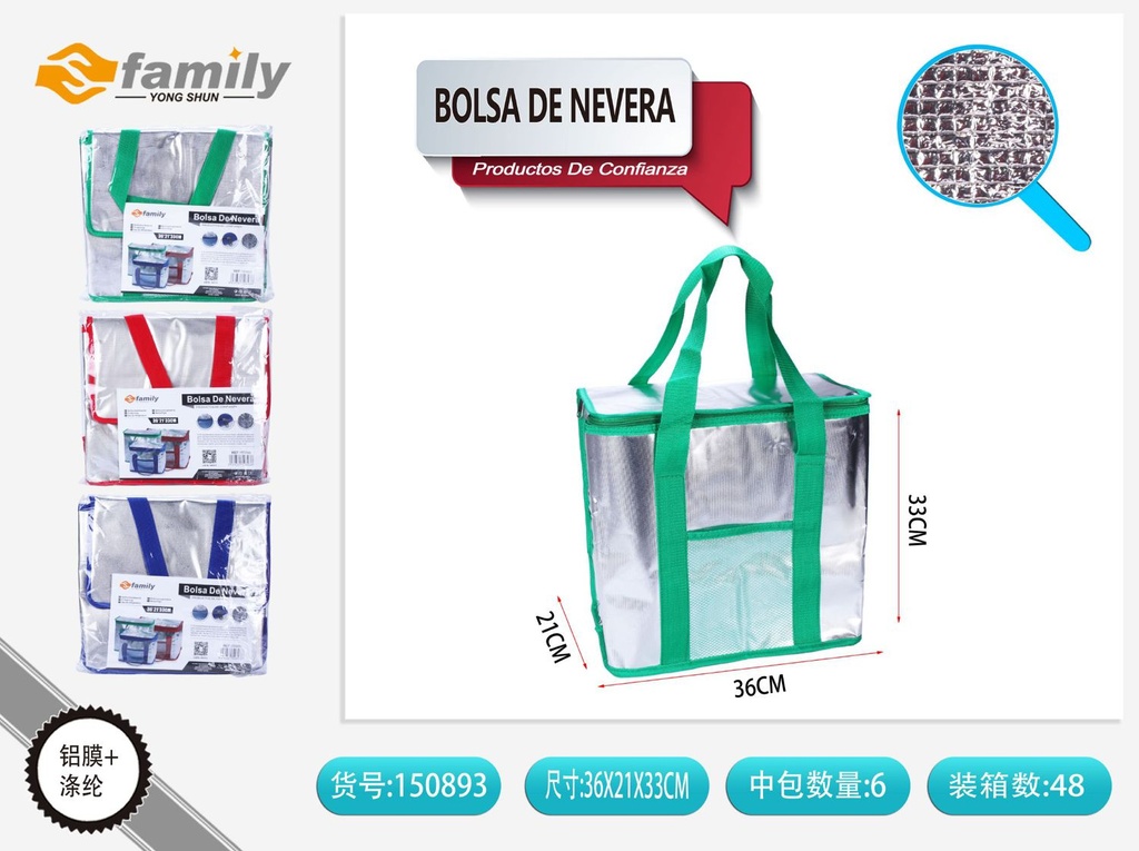 Bolsa de nevera 36x21x33cm para picnic y camping