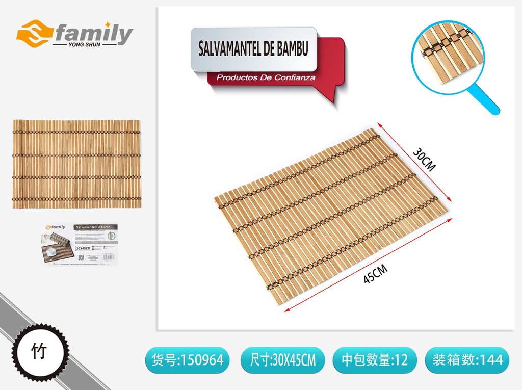 Salvamantel de bambú 30x45cm para mesa y cocina