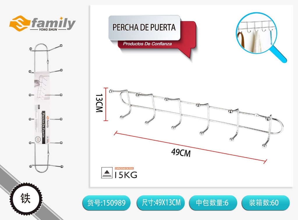 Percha de puerta multiusos 6 ganchos para colgar