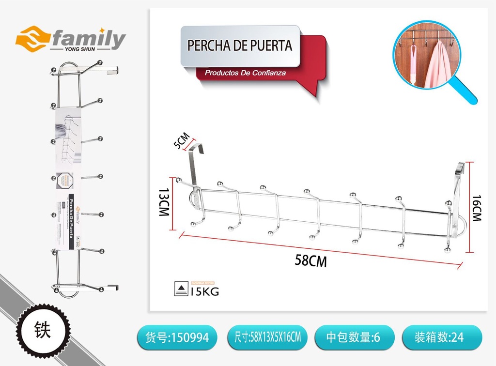 Percha de puerta 7 ganchos colgador organizador