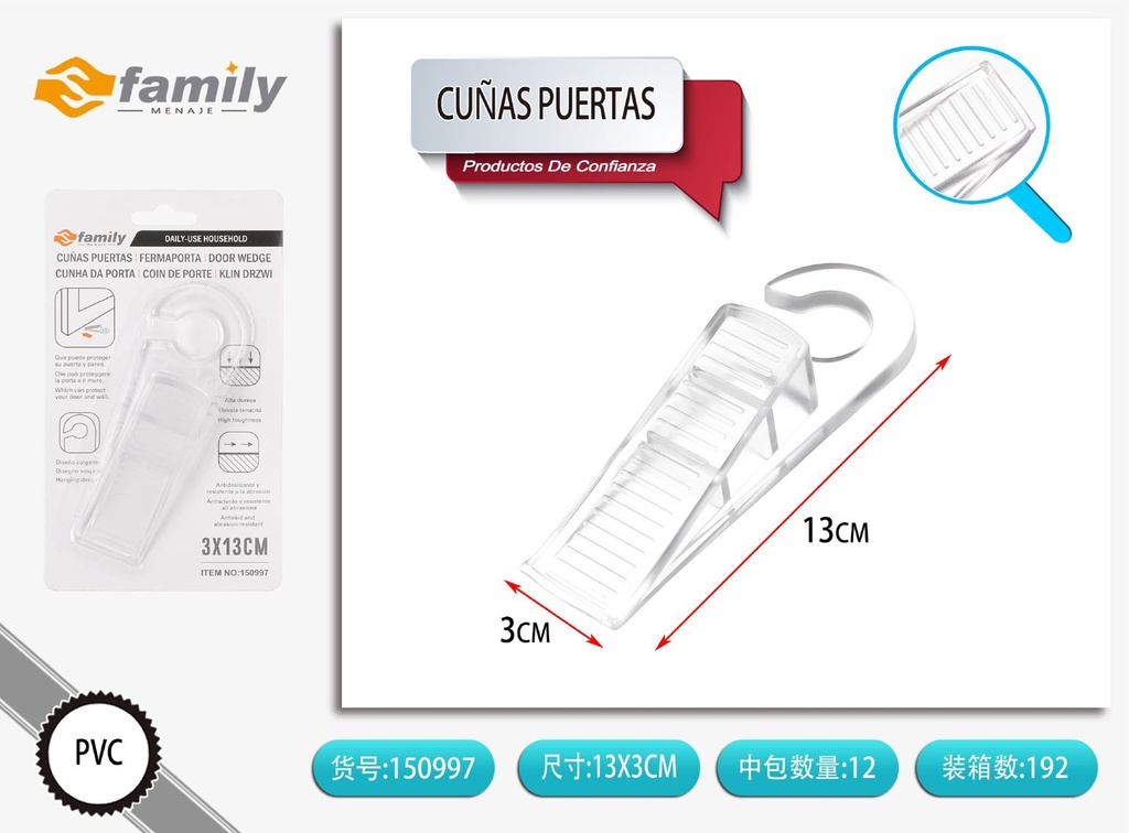 Cuña para puertas de plástico transparente para hogar