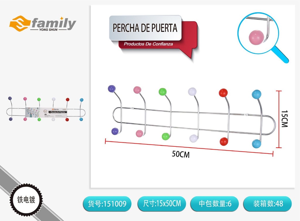 Percha de puerta con 6 ganchos para almacenamiento