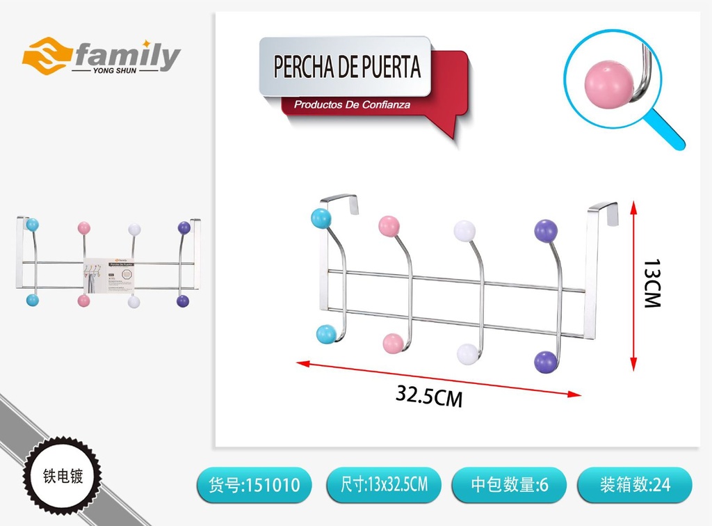 Percha de puerta con 4 ganchos y bolas