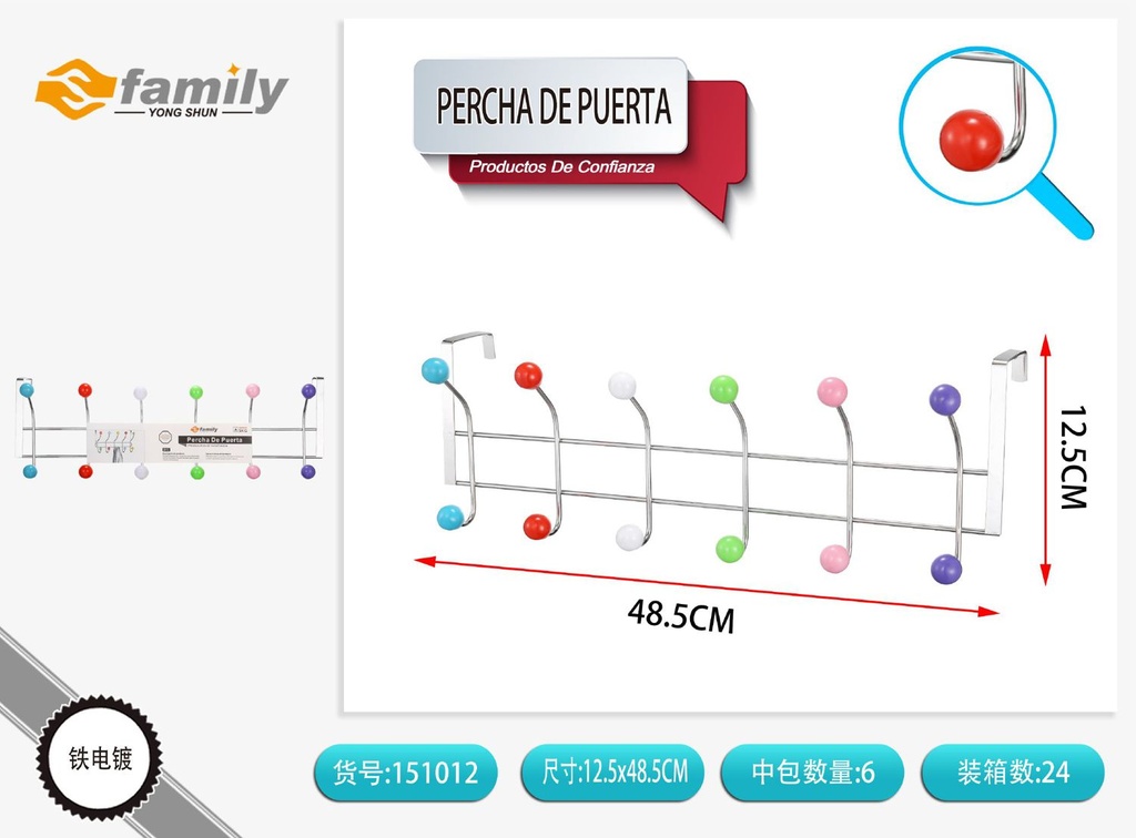 Percha de puerta con 6 ganchos