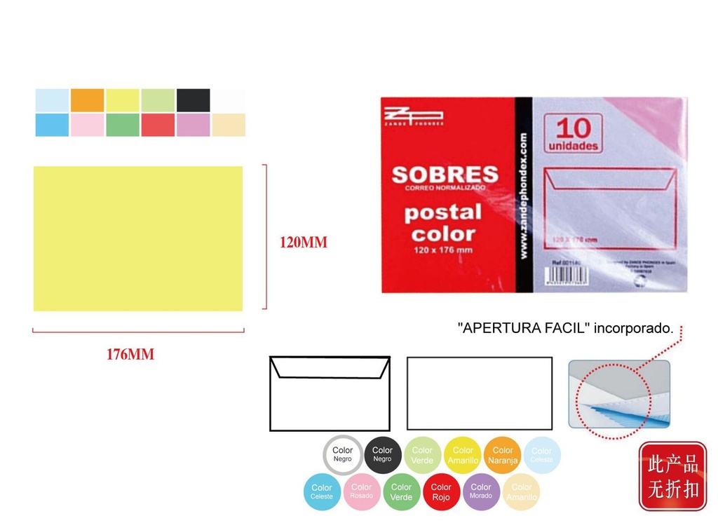 Sobres 120x176 de colores - Material de oficina