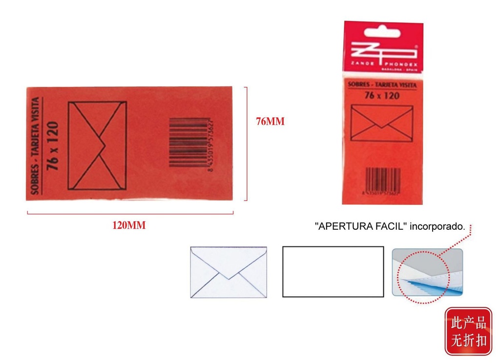 10 sobres metálicos 76*120 en rojo - Material de oficina