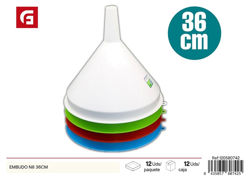 Embudo plástico N8 36cm para cocina