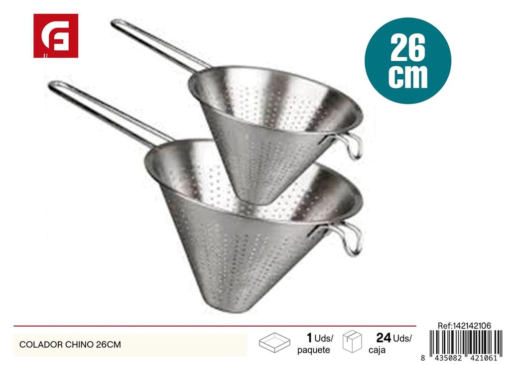 Colador chino de acero inoxidable 26cm para cocina